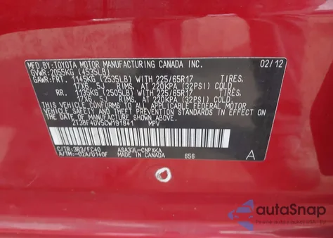 2012 Toyota Rav4 из США, поврежденный, VIN 2T3BF4DV5CW191841